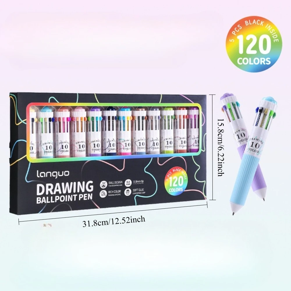 120 Colors Multi Color Ballpoint Pens Languo 10 Colors In One Retractable Drawing Ball Pen Soft Grip Colorful Pen for Notebook G