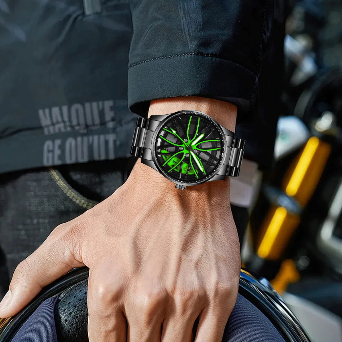 ساعات LIGE للسيارات للرجال مقاومة للماء من الفولاذ المقاوم للصدأ كوارتز ساعة يد رياضية للرجال مع تصميم محور عجلة السيارة