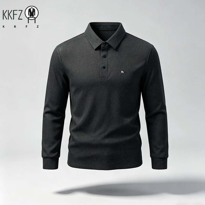 Neue Herren-Polohemden mit langen Ärmeln und Revers, knitterarm, weicher Stoff, schmale Passform, ideal für Büro und Alltag.