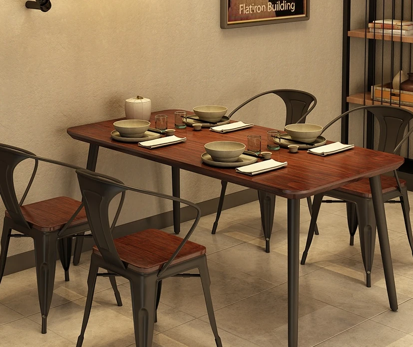 Solid wood dining table and chair combination rectangular long noodle restaurant, fast food restaurant, restaurant table