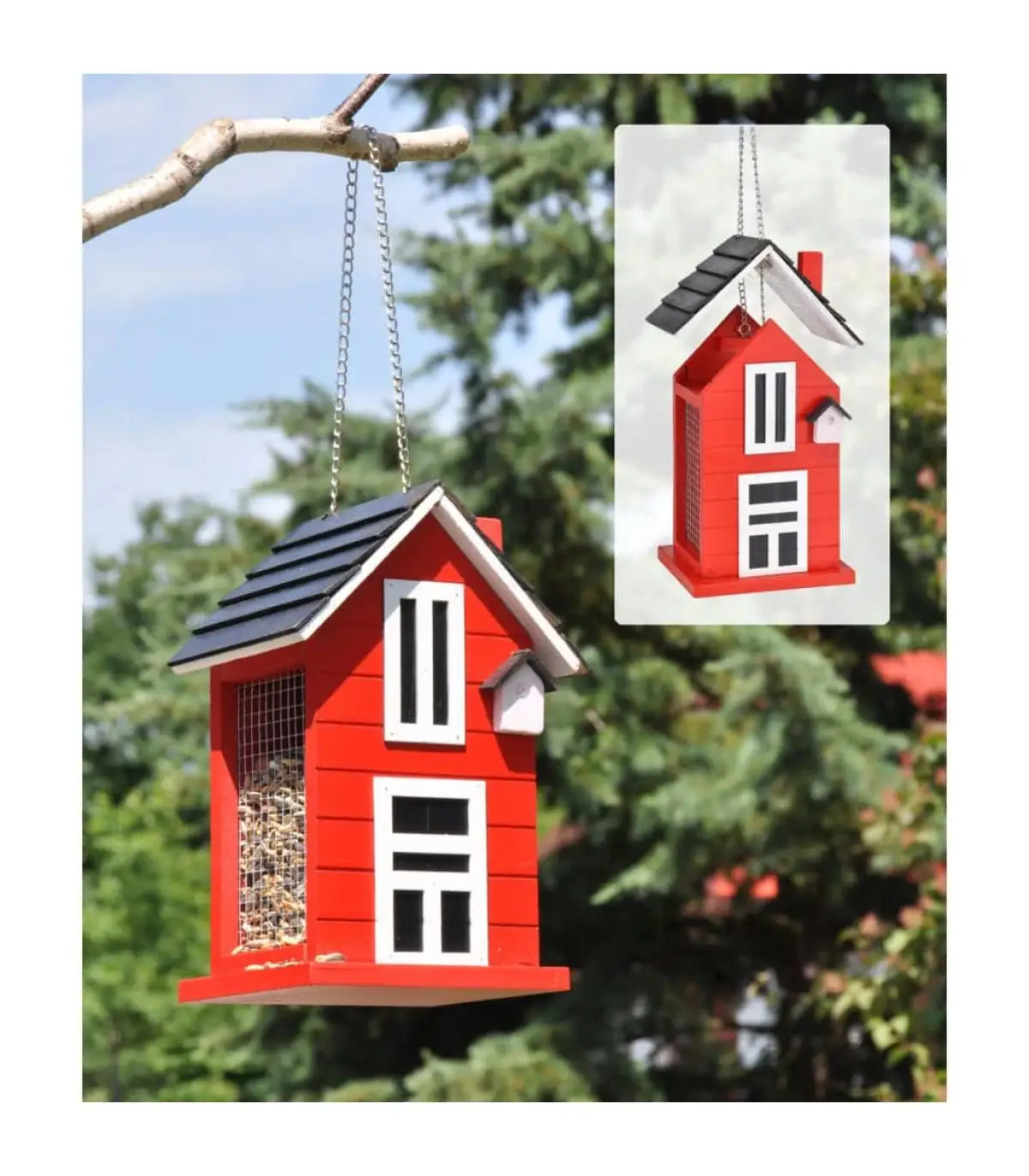 Bird feeders HI bird feeder bird hanging shape Red and White House 14x12x22 cm