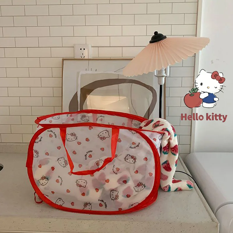 Sanrio Laundry Basket With Large Capacity Hello Kitty Home Clothes Storage Basket Foldable Multi Functional Portable Storage Bag