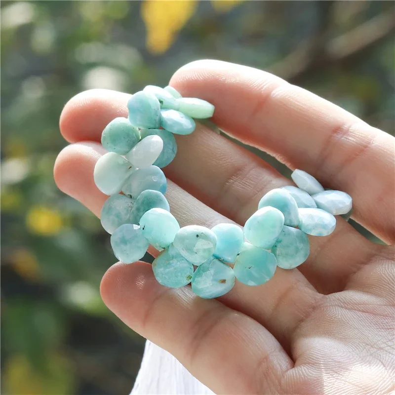 Natural Stone Larimar Flat Drop Faceted Beads 8-9x9-10MM For Jewelry Making Diy Bracelet