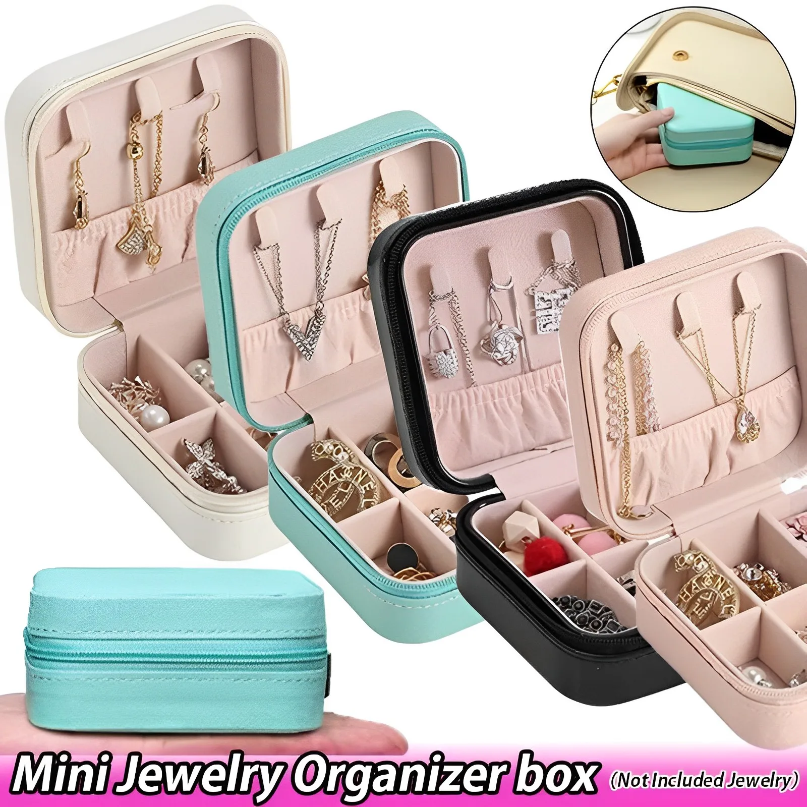 

Portable Jewelry Storage Boxes Travel Organizer Jewelry Case Leather Storage Earrings Necklace Ring Jewelry Organizer Display