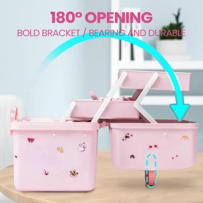 3-layer Cute Little Girl Jewelry Box Children's Jewelry Storage Box Waterproof Headwear Case With 6 Sticker Hair Tie For Bedroom