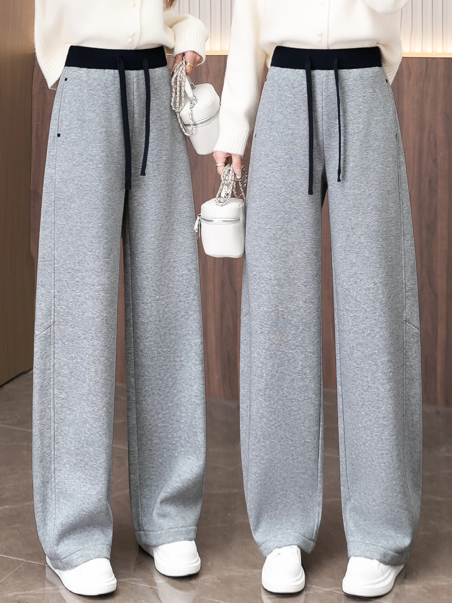 

Женские широкие спортивные брюки с высокой талией на флисовой подкладке для весны, осени и зимы, повседневные брюки-бананы из смесового хлопка и полиэстера