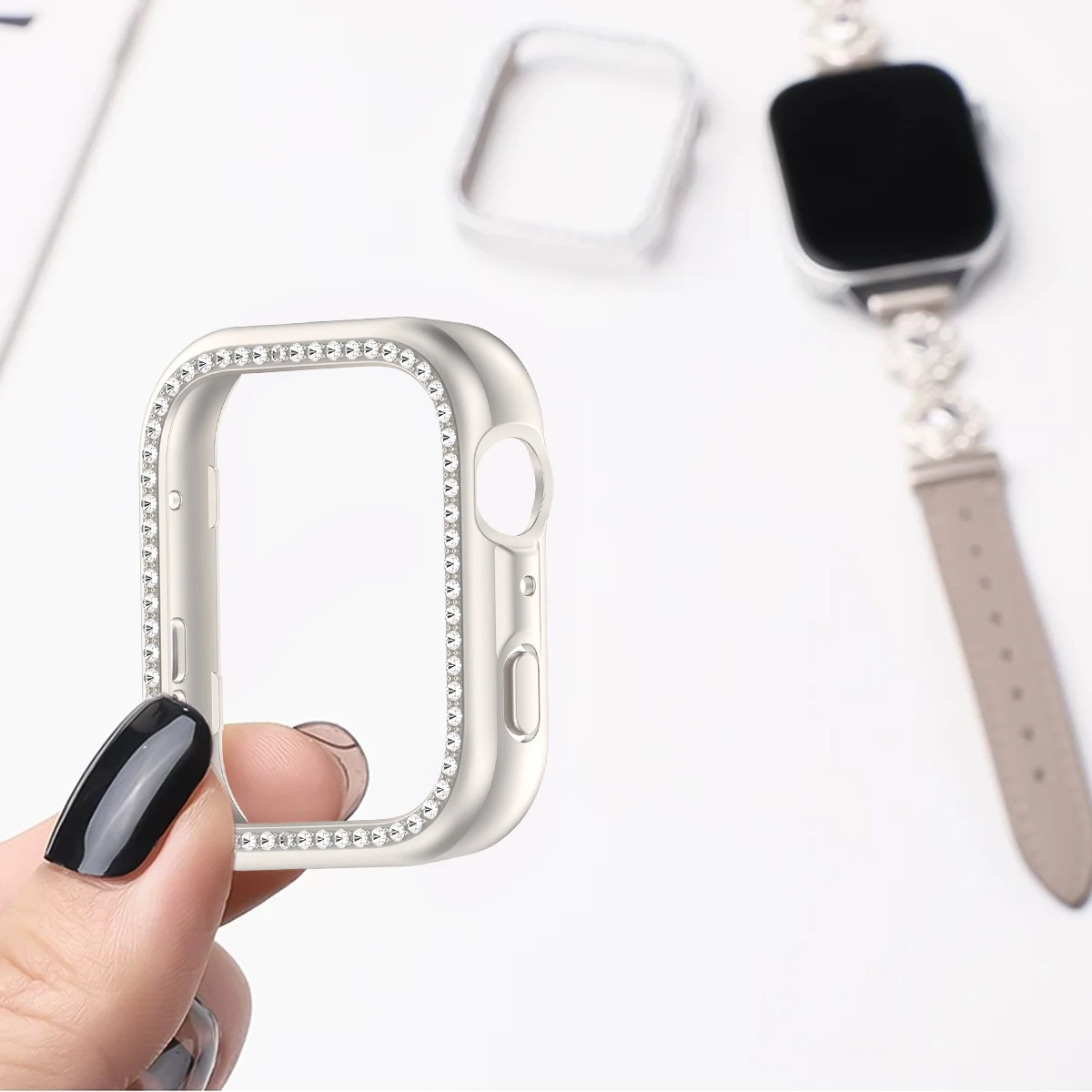 Single-Row Diamond Hollow Protective Case for Huawei Watch Fit 5 5Pro Women Protector Bling Cover Shell Hard PC Bumper Frame