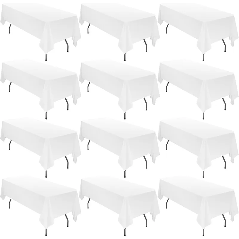 

12 Pack 60 x 126 Inch Tablecloth Rectangle, White Rectangle Tablecloth Polyester Tablecloth for 8 Ft Rectangle Tables