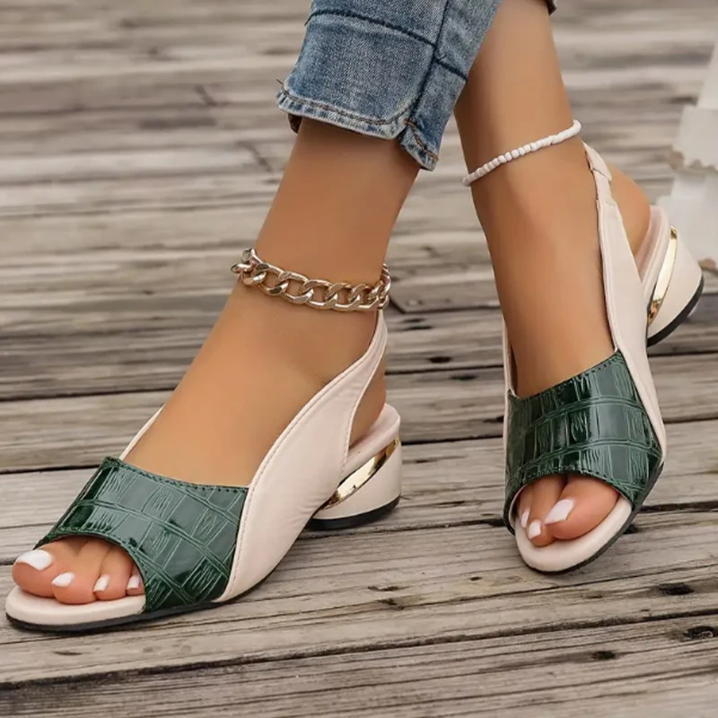 Sandały damskie nowe luksusowe buty na obcasie Trend Peep-Toe kapcie sukienka Party masywne buty moda w stylu Casual, letnia czółenka kobieta slajdy