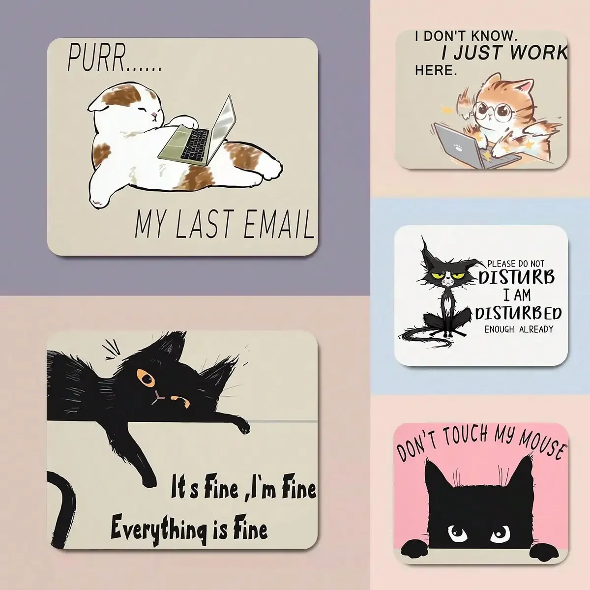 Interesting Cats Theme Square Mouse Pad Washable Rubber Non Slip Bottom Stitched Mats For Computer Office Wireless Mouse