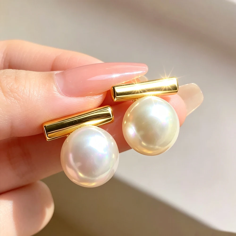Yupsk French Minimalist Round Grey Imitation Pearl Pendant Earring Fashion Women‘s Party Jewelry Daily Wear Accessories for Girl