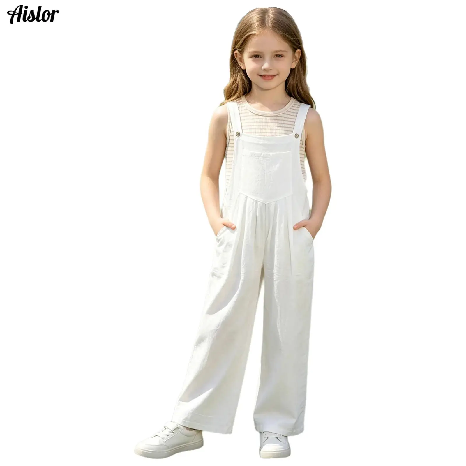 

Hip Hop Loose Colorful Overalls Kids Girls Solid Children Casual Button Sleeveless Jumpsuit Street Dance Romper Kids Streetwear