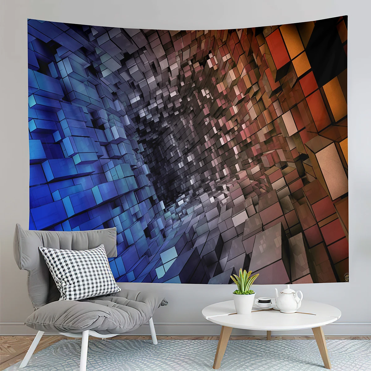 Abstract Tapestry Geometry Cube Tapestry Science Fiction Style Tapestry Creativity Art Tapestries Home Living Room Bedroom Dorm