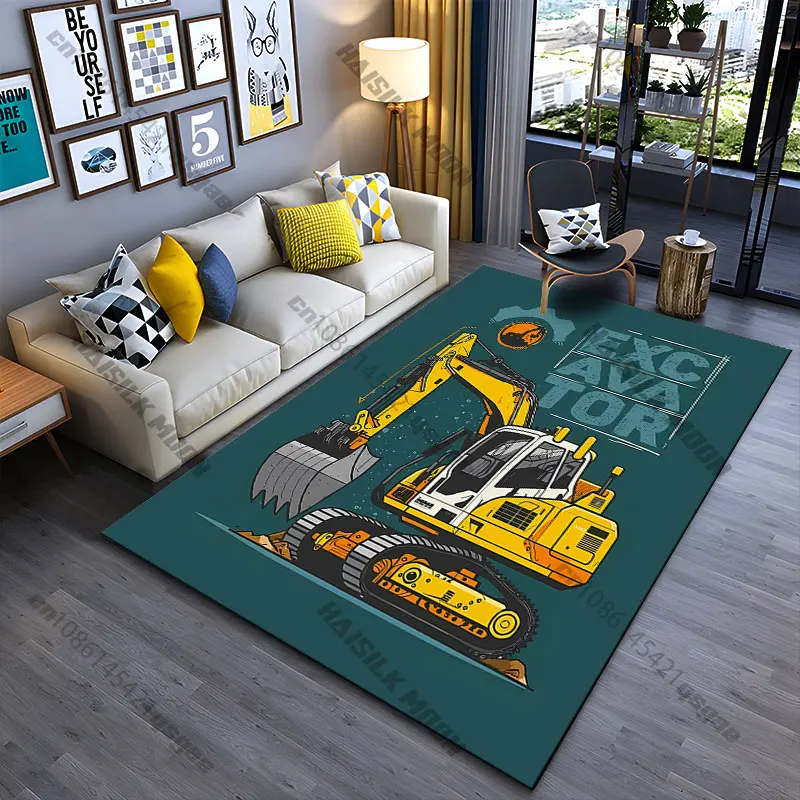 Construction excavation machine illustration carpet Yoga living room room decor children's crawling mat doormat area rug