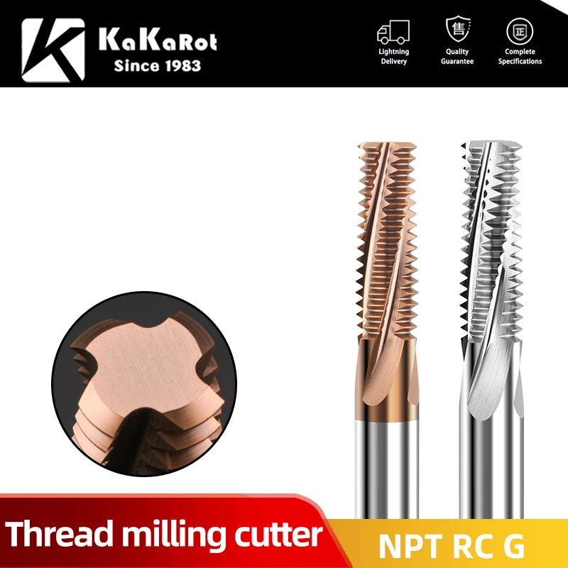 KaKarot NPT RC G Full Tooth Carbide Thread Milling Cutter G1/16 G1/8 G1/4 G3/8 RC1/8 RC3/8 NPT1/8 CNC Machining Aluminum Steel