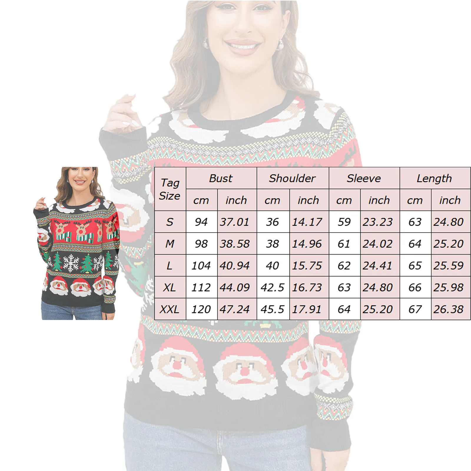 Ugly Christmas Sweater Women Cartoon Pattern Long Sleeve Knitted Pullover Xmas Jumper Autumn Winter Long Sleeve Pullover Sweater