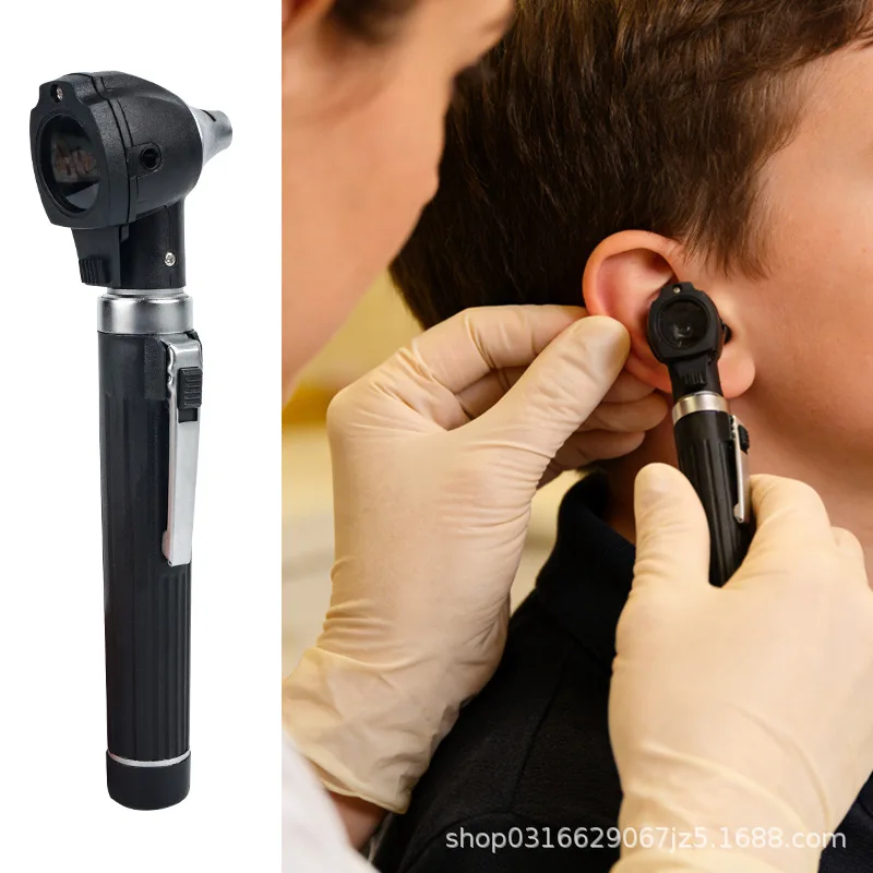 Professional LED Portable Medical Nasal Ear Canal Endoscope Borescope Straight Direct Otoscope with Specula Cones