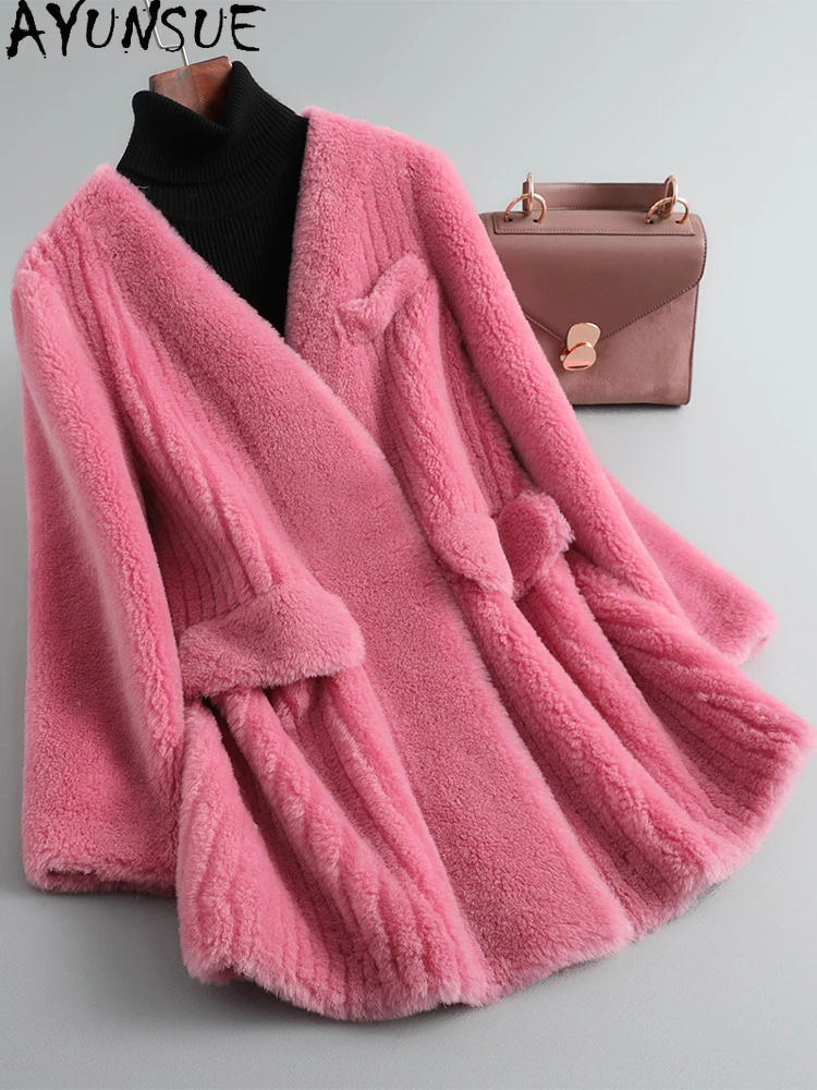 

AYUNSUE женская куртка из 100% натуральной шерсти средней длины, куртка из овечьего меха, женская одежда, верхняя одежда высокого качества, 2025 Ropa Para Mujer