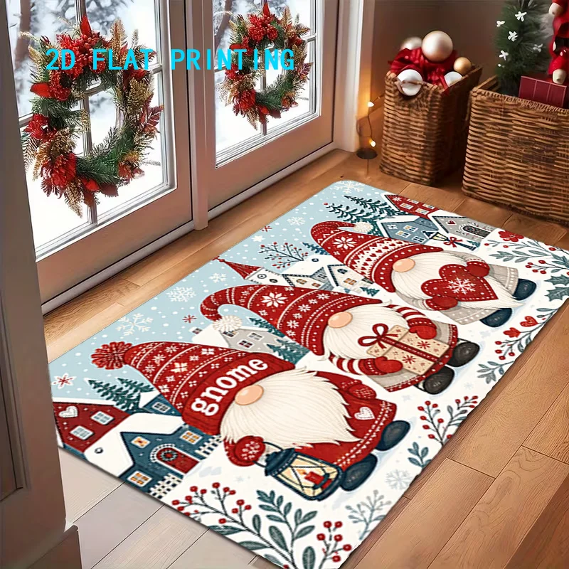 Xmas Seasons Greetings Pattern Floor Rug Vintage Basket Pine Holly Printed Carpet For Living Room Holiday Decor