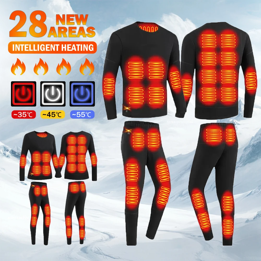 Ski Thermal Heated Underwear Winter Warm Underwear Women Men 28 Areas Heating Jacket Winter Sports Electric Heated Equipment