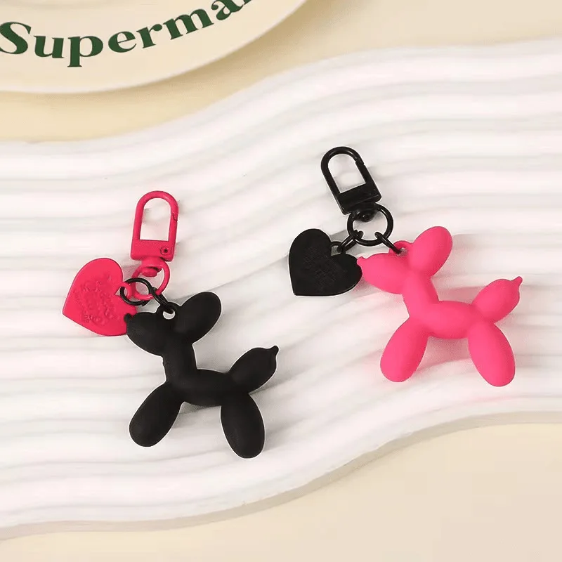 Pink And Black Balloon Dog Keychain Models for Sweet Girls Style heart Dog Phone Chain Key Buckle Accessories Bags Pendant Toys