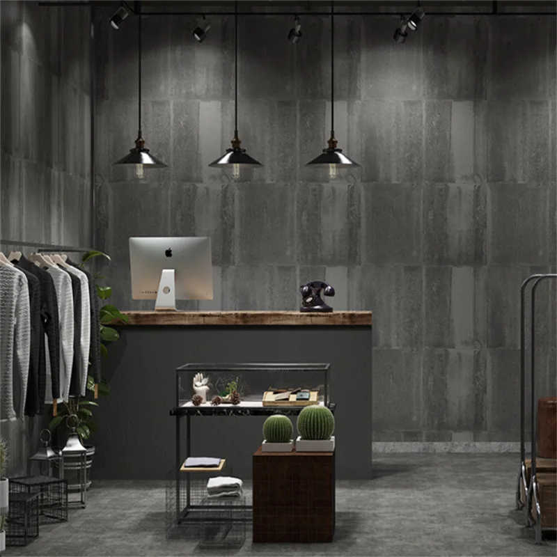 Retro nostalgic punk industrial style cement gray heavy metal sheet wallpaper restaurant bar wallpaper background wall