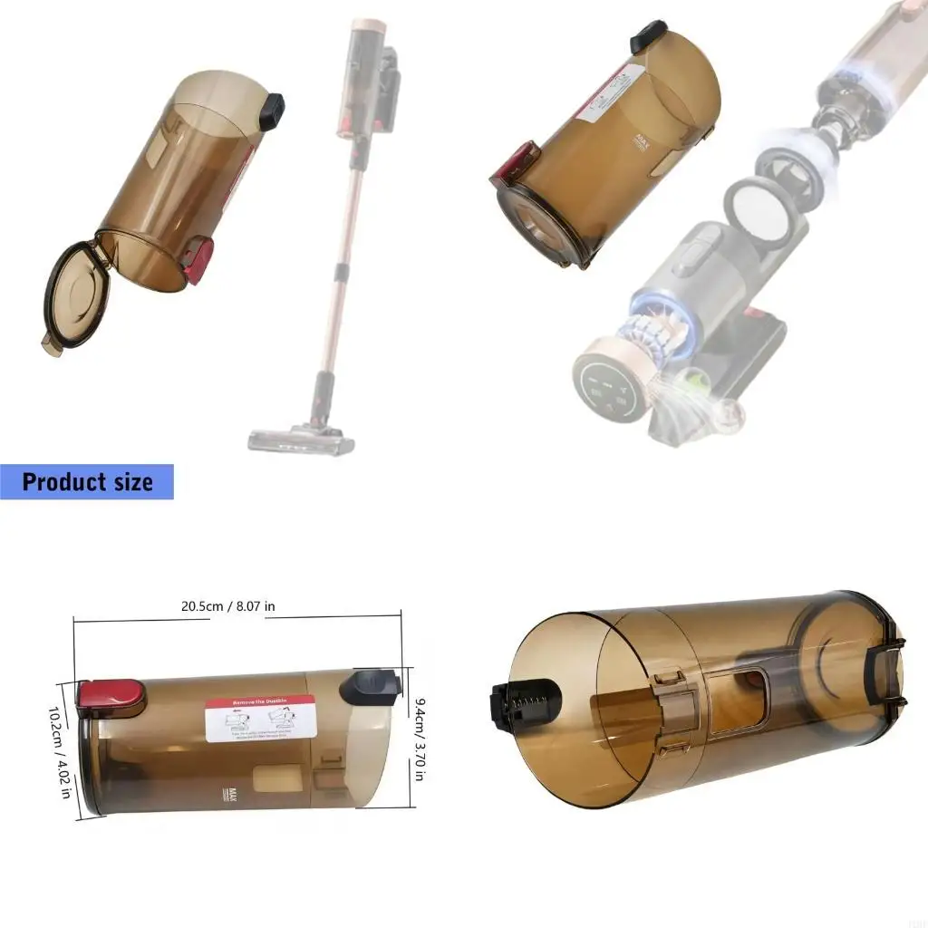 J1HF Translucent Vacuum Dust Container for Visual Debris Monitoring, Replacement Molded Plastic Bin with Fastening Feature for