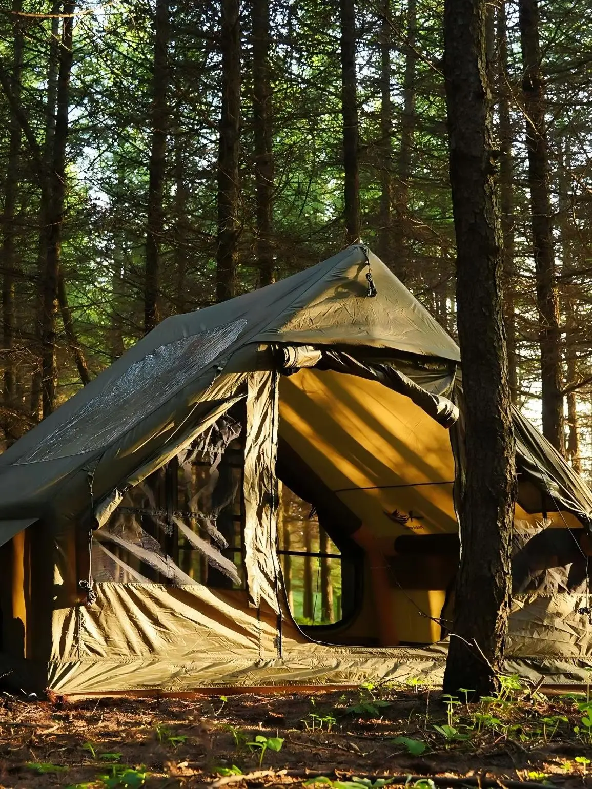 PAKICETUS 4-6 Personen Glamping-Zelt, Allwetter-Windschutz für draußen, schnell aufblasbares Campingzelt mit atmungsaktiven Netzfenstern, inklusive Handpumpe, einfach aufzubauendes tragbares Zelt für