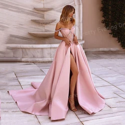 Exquisite 2025 Evening Dresses Woman's Sexy Beading A Line Prom Growns Side Split Satin Party Vestidos De Noche Customized Gala