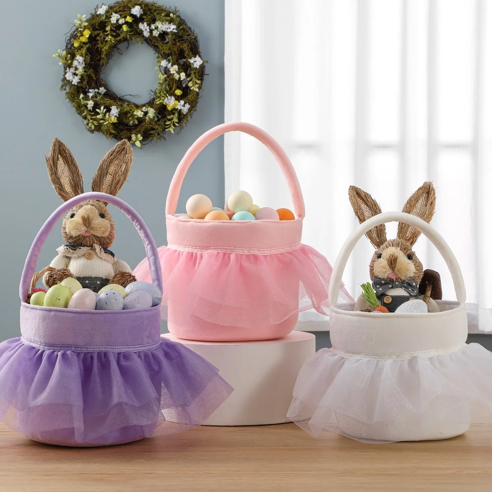 

Tutu Easter Basket Soft Plush Candy Gift Bag For Children Egg Hunting Game Wedding Decoration Outdoor Elegant Bucket