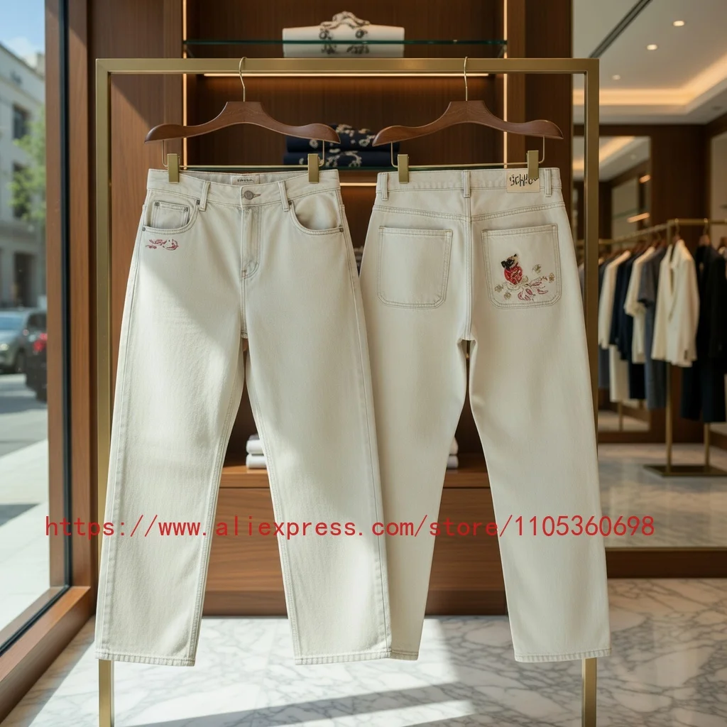 

Real Photo DERSCHUTZE Men's Light Washed Wide Leg Jeans Figure Embroidery Pockets Streetwear Loose Denim Pants