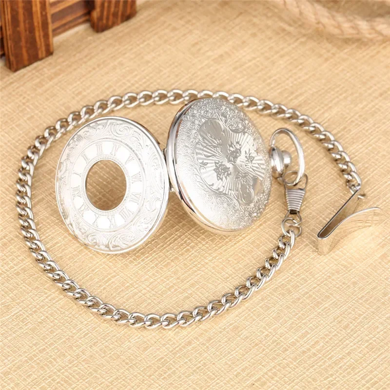 Classic Pocket Watch Roman Number Cover Quartz Watches for Men Women Half Hunter Pendant Chain Collectable Timepiece Gift