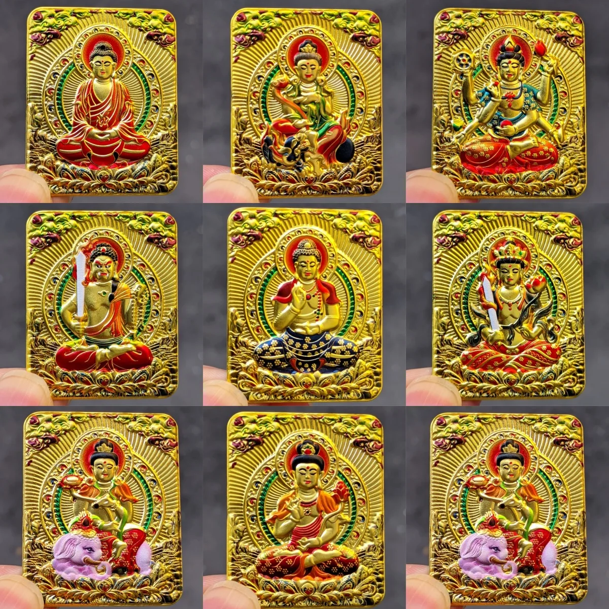 

3D Relief Eight Patron Deities Buddha Tangka Pendant with Box Portable Amulet