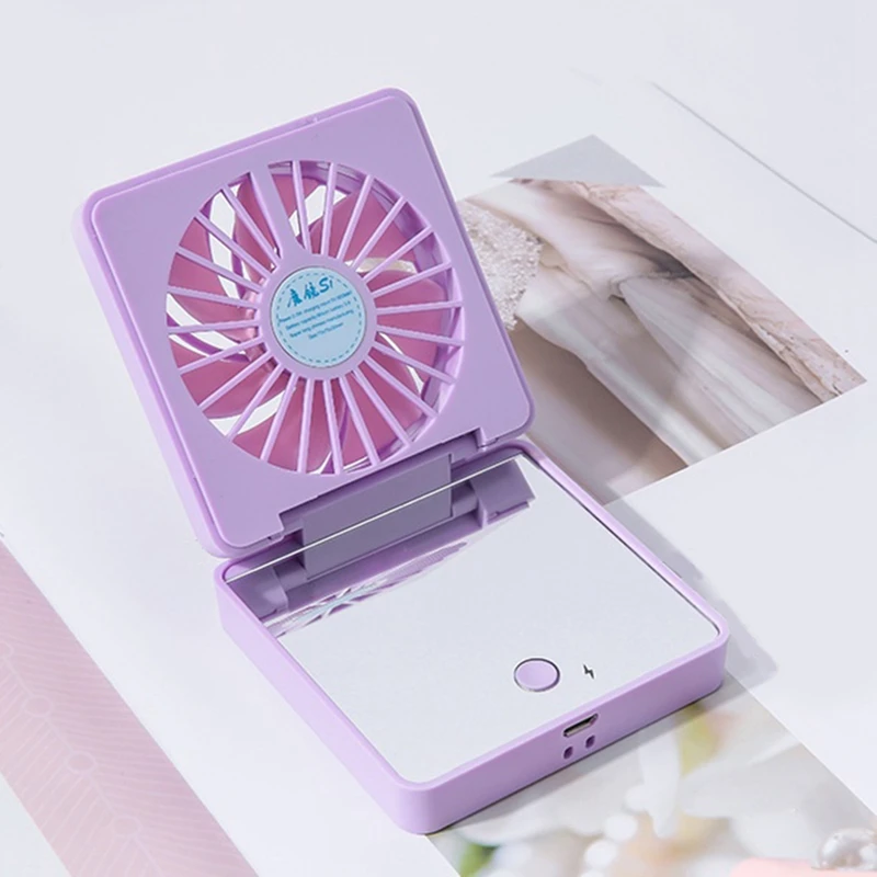 2-Speed Portable Mini Fan Compact Mirror Folding Convenient USB Rechargeable Beauty Air Cooling Fan