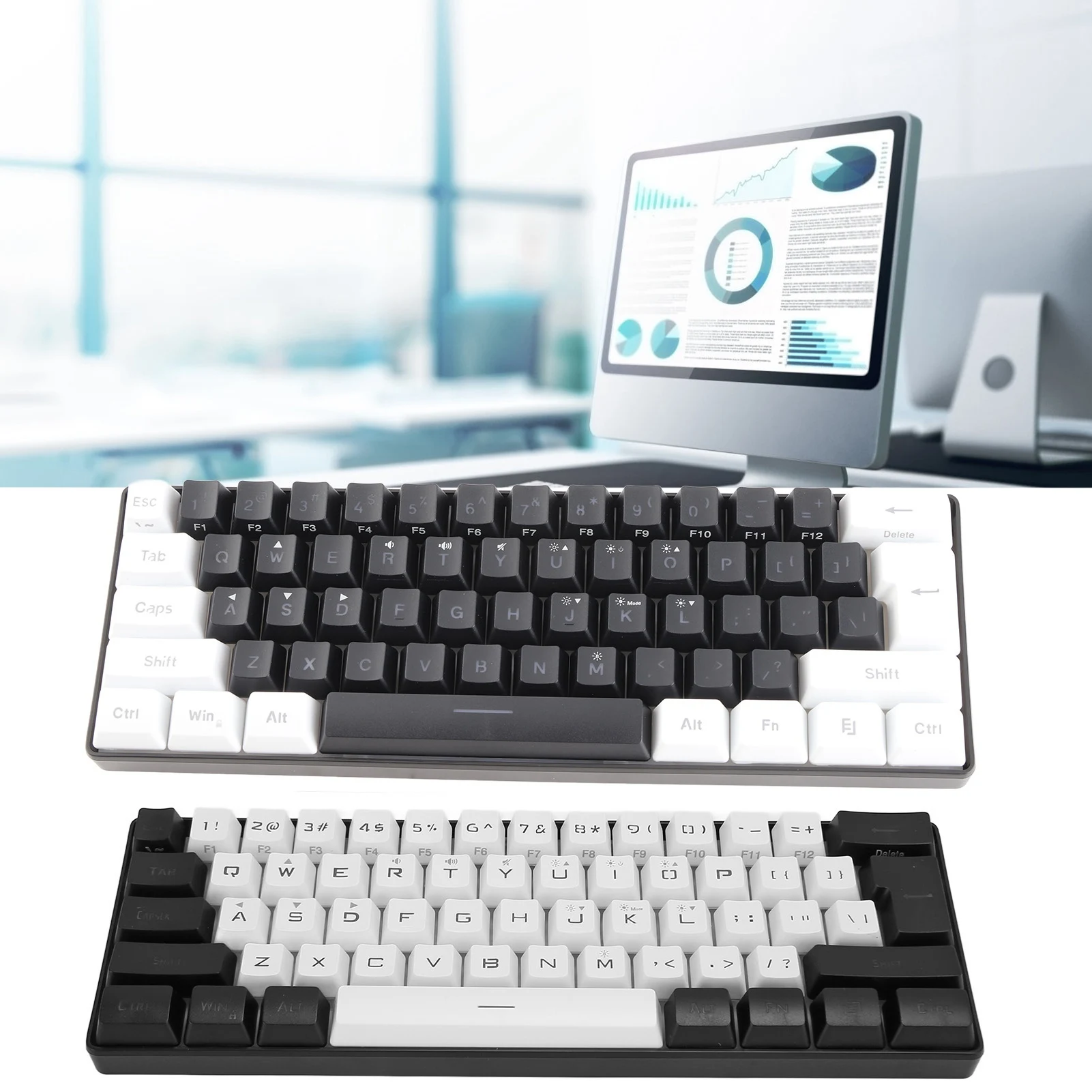 Ergonomic Keyboard G61  RGB Keyboard LED Backlight 61 Keys Ergonomic Mechanical Feeling Wired Gaming Keyboard for Business