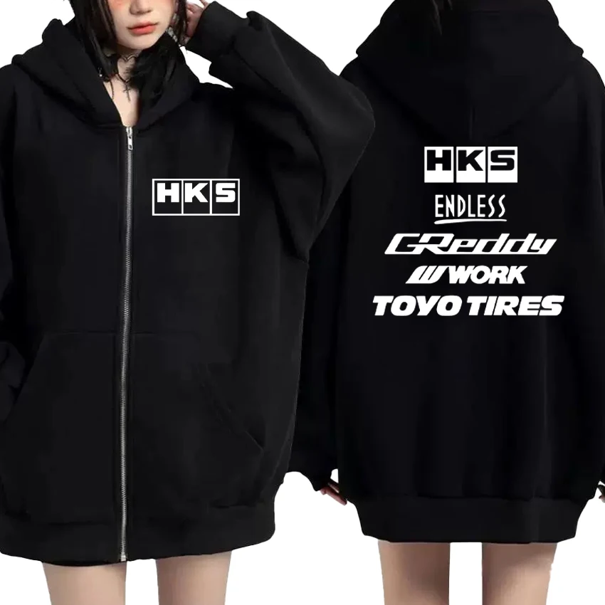 

2025 Popular Japan JDM Modified Car HKS ENDLESS Zip Up Hoodie Men women Zipper Sweatshirt Unisex Fleece Long sleeve Loose Jacket