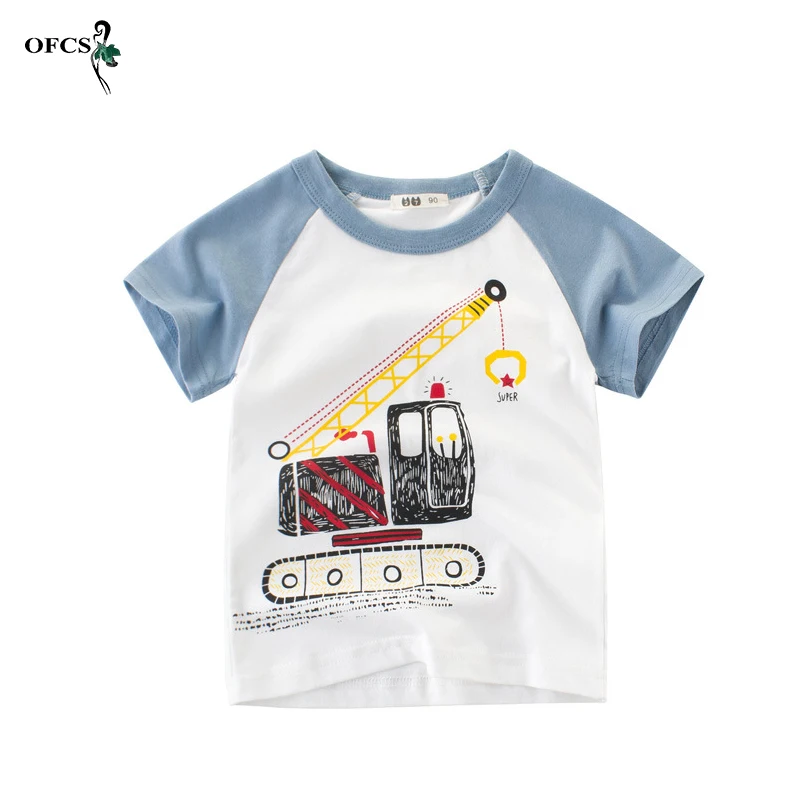 Summer New Arrivals Cartoon Car Baby Summer Clothing Small and Medium Boys T-shirt Top Girls Korean Cotton Soft Clothes 2-10Y