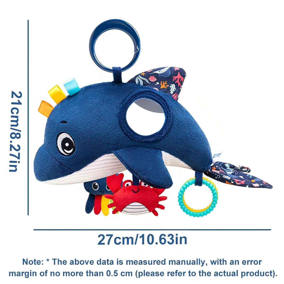 Balena suave para recién nacido, juguete educativo colgante móvil para bebé, desarrollo intelectual, juguete de peluche bonito de mano