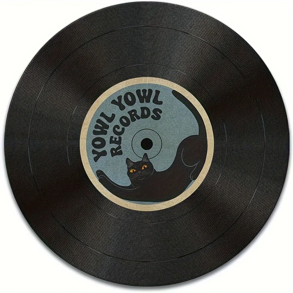 

Retro vinyl polite cat record design mouse pad rubber non-sliding washable round table pad for music lovers and gamers rug