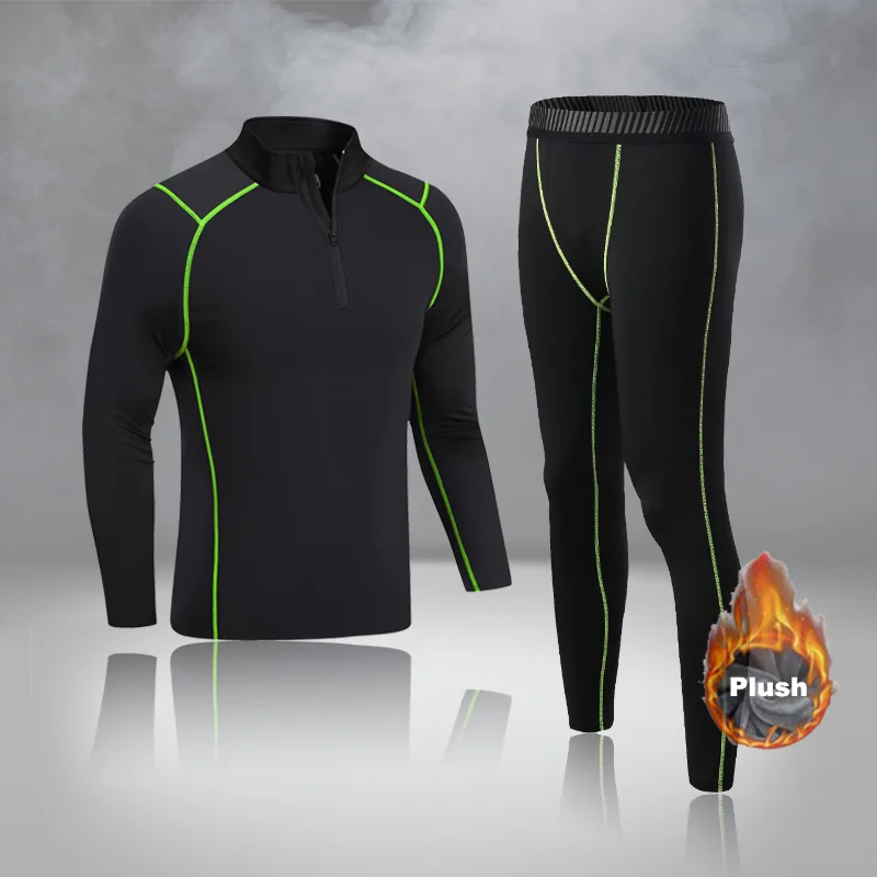 Ropa interior térmica para hombre y niño, traje deportivo de compresión de forro polar, Rashgard, de secado rápido, de piel de felpa, Calzoncillos largos para correr