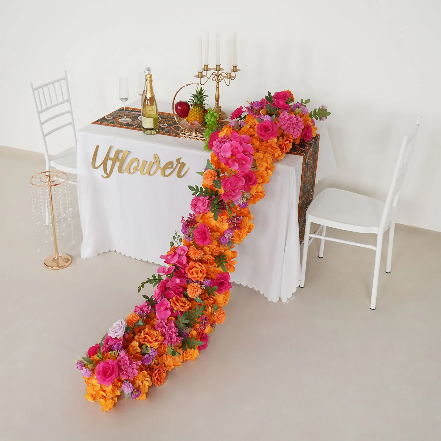 Uflower Rood Oranje Roos pioen Kunstbloem Rij Bruiloft Tafel Middelpunt Bloemen Achtergrond Muur Decor Party Stage Bloemen - afbeelding 2