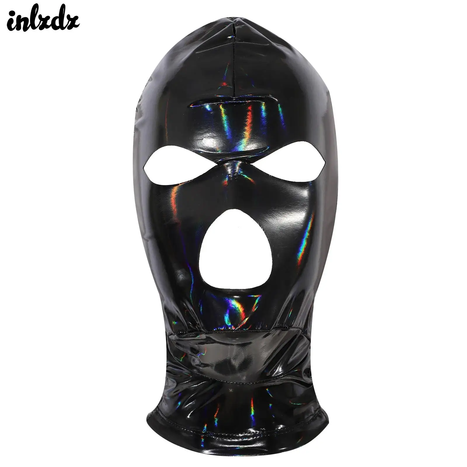 

Adult Nightclub Full Cover Latex Hood Masks 3-Hole Open Eyes Cutout Back Zipper Hood Fancy Gradient Balaclava Headgear Costume