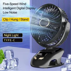 Ventilador de Clip portátil para el hogar, dispositivo de ventilación de escritorio de mano inalámbrico, recargable por USB, rotación de 90 °, refrigeración de 5 velocidades, silencioso, pequeño, 3000mAh