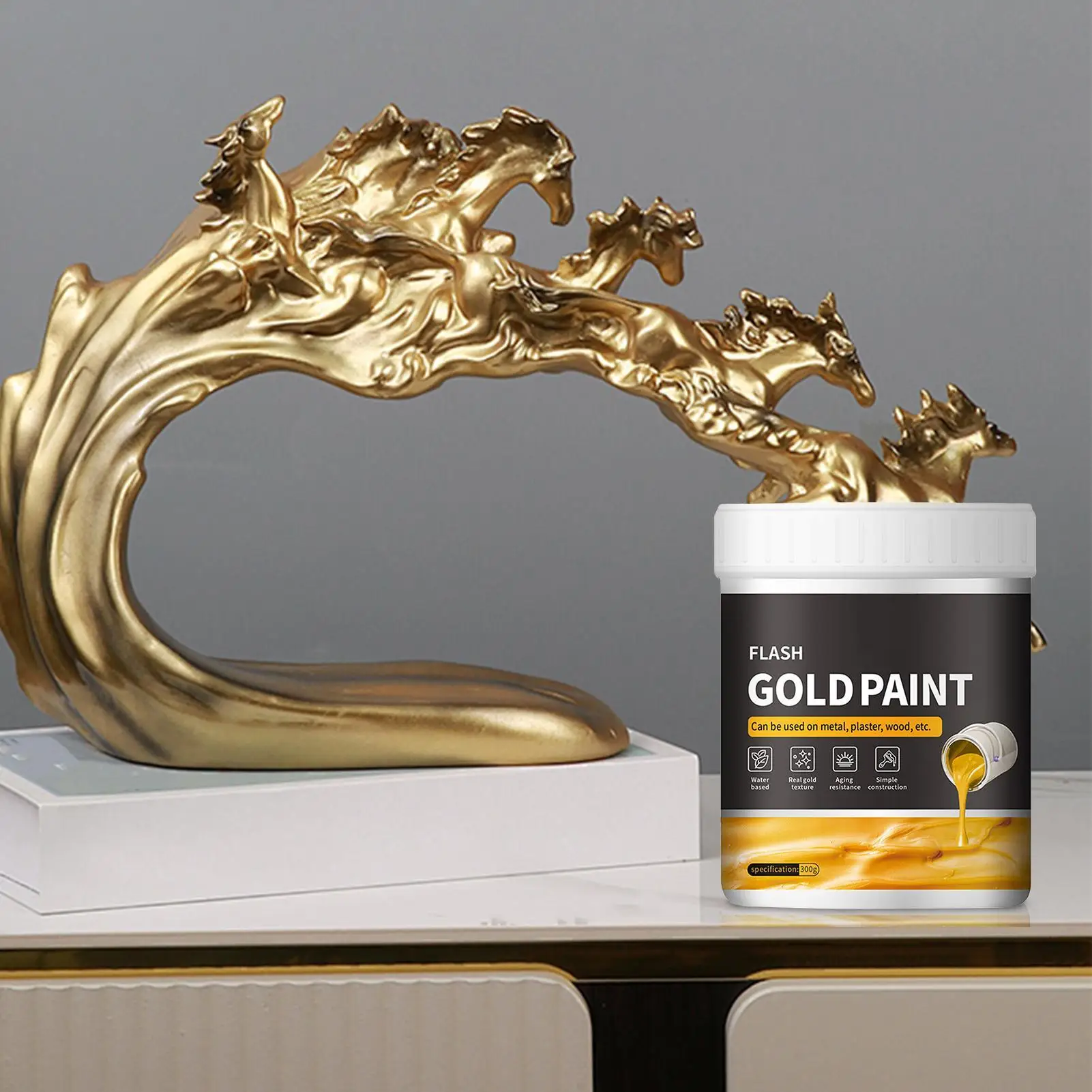 Liquid Gold Foil Paint 300g Fast Drying Non Fading Gold Foil Paint Beginners Art Supplies Easy to Apply Metal Gold Foil Paint