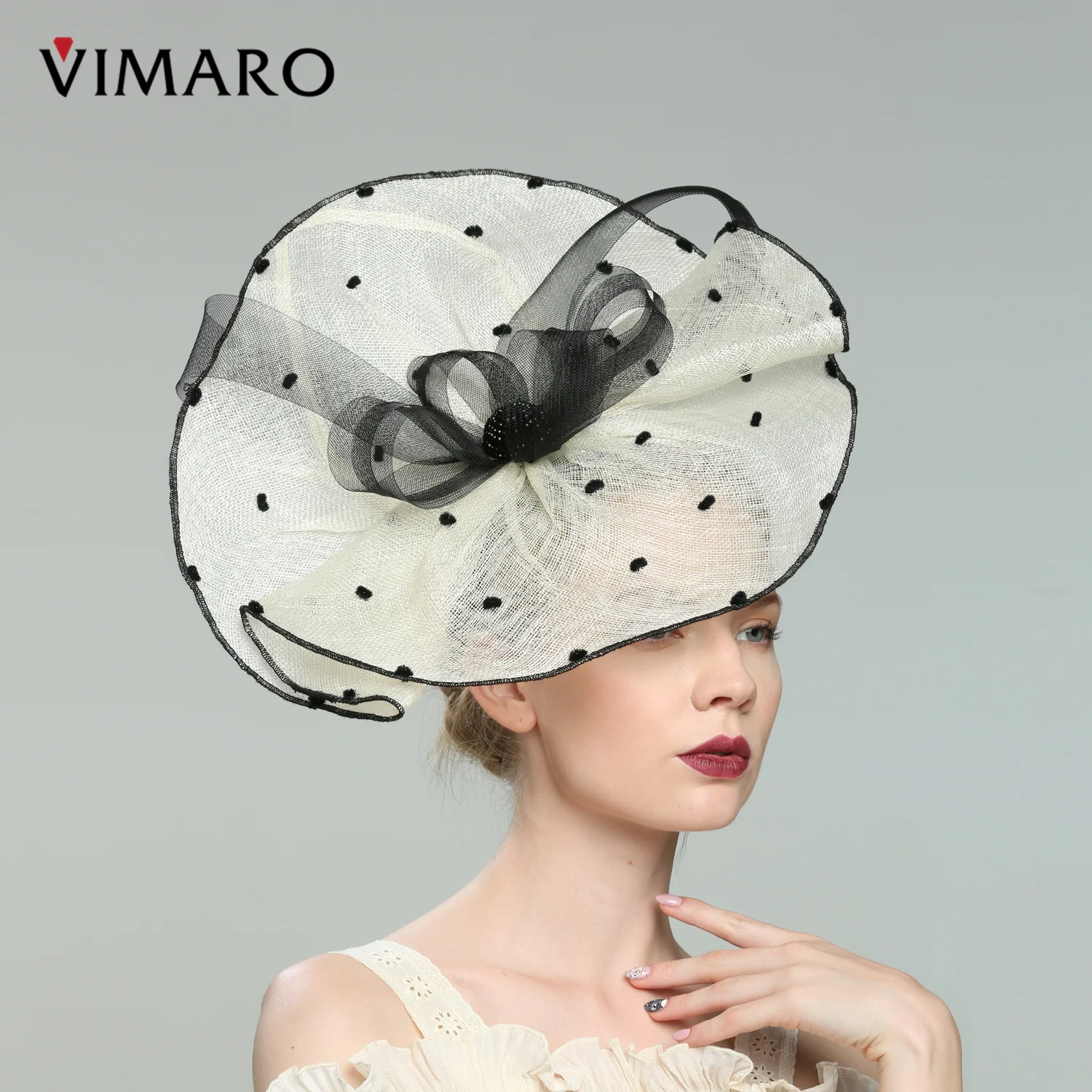 VIMARO Ivory Sinamay Fascinators for Women Elegant Headbands Fascinator Hats for Women Wedding and Church Derby Hat Women