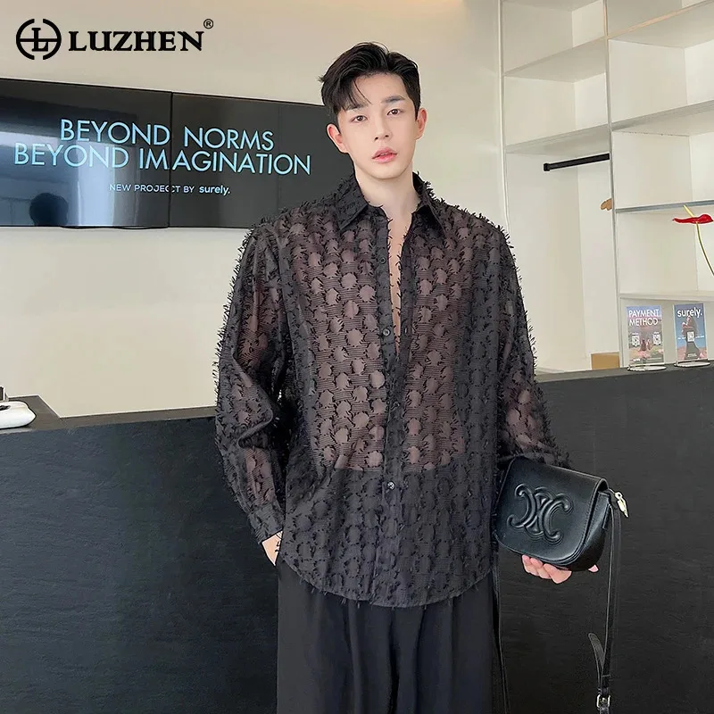 

LUZHEN 2024 Fashion Elegant Tassel Translucent Design Long Sleeved Shirts Original Handmade Trendy Men's High Street Tops LZ5783