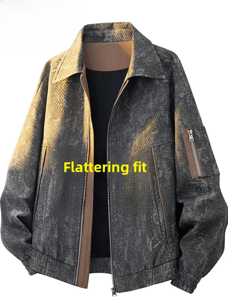 

American Sle Workwear Jaet for Men Loose Fit Slimming Casual Coat Zipper Closure Polyester Fiber Long Sve Regular Length