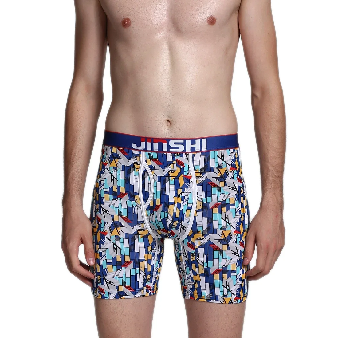 Jinshi Mens Boxer Briefs Long Leg Print Bamboo Boxers Homme Panties No Ride UP UnderPants