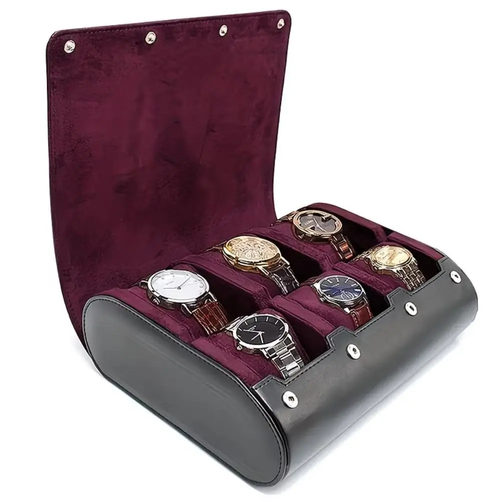 PU Leather Watch Display Box 6 Compartment Classic Style Watch Case Organizer Watch Storage Watch Storage Holder