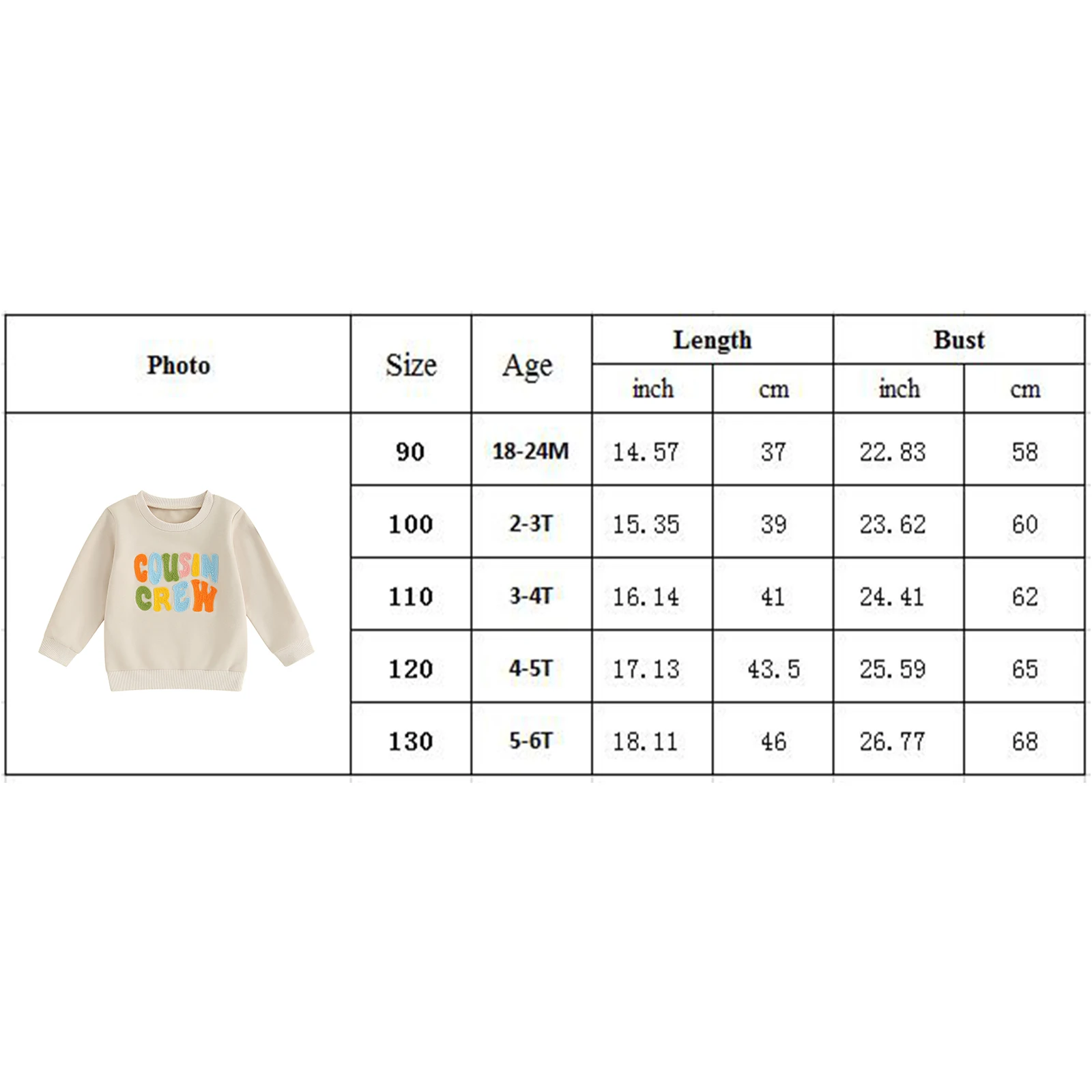 Baby Hoodies Boys Girls Fall COUSIN CREW Fuzzy Letter Embroidery Long Sleeve Pullover Tops Loose Sweatshirt